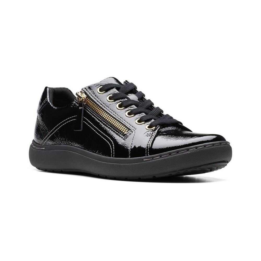 NWT Clarks Women's Nalle Lace Sneakers Black Patent Synthetic 11 Wide